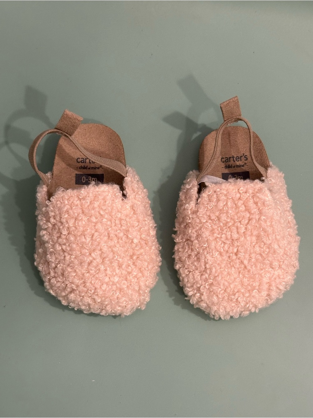 Carter's Cozy tan Plush Baby Slip-On Booties 0-3 months